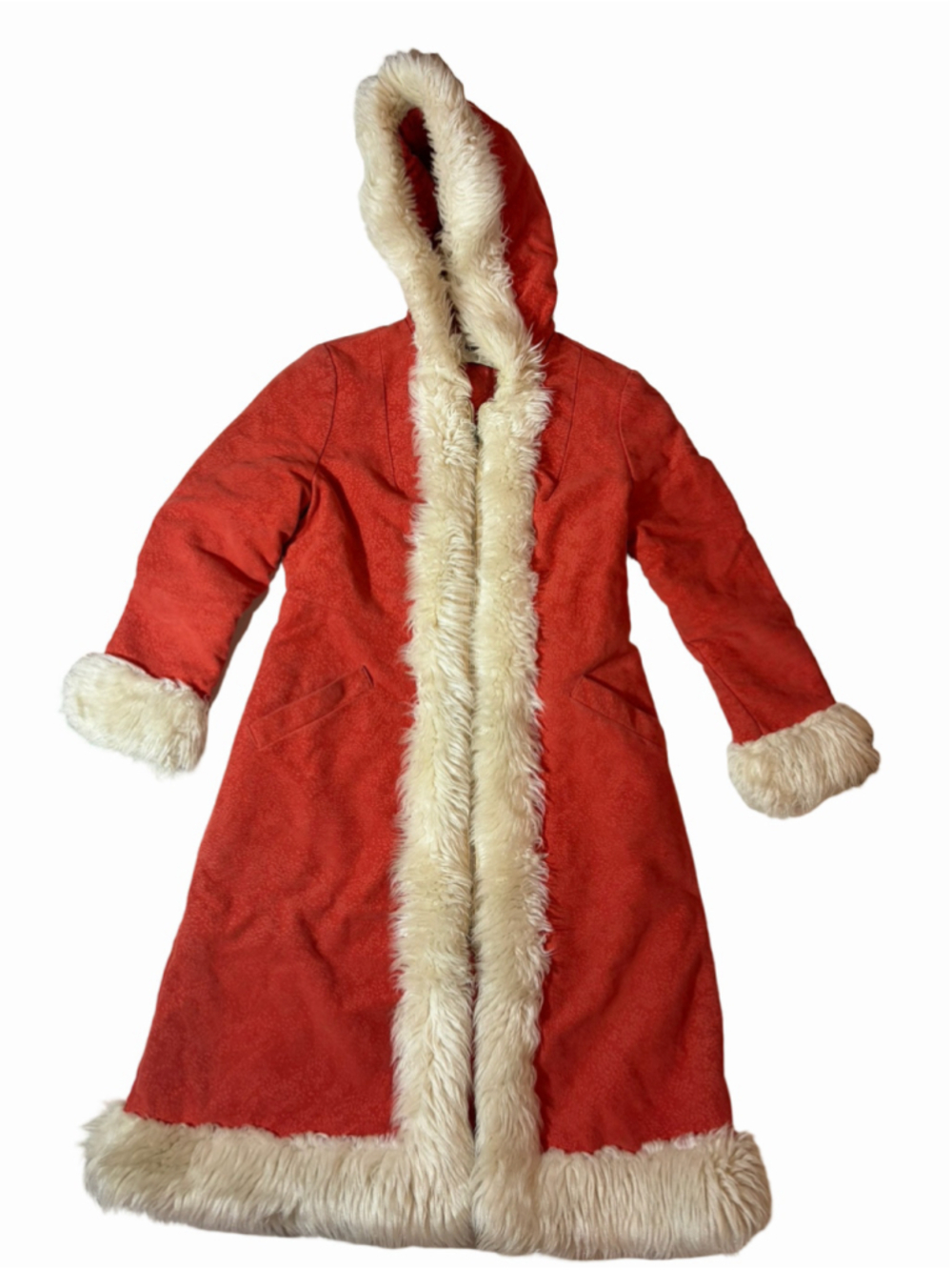 Vintage Irving Posluns Orange Cotton Blend Faux Fur Hooded Penny Lane Coat